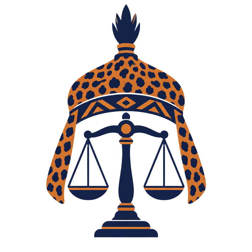 Emblème Mfumu : coiffe de chef et balance de la justice